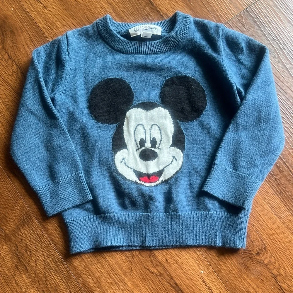 Baby Gap Disney Mickey Mouse Intarsia Sweater Kids 3Y Blue Gray Red